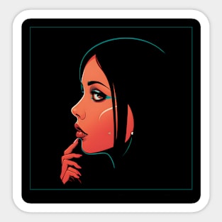 Contemplative Beauty: Portrait of a Thoughtful Woman Sticker